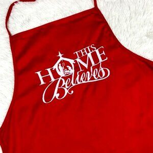 NWOT 'This Home Believes' Embroidered Red 100% Cotton Apron